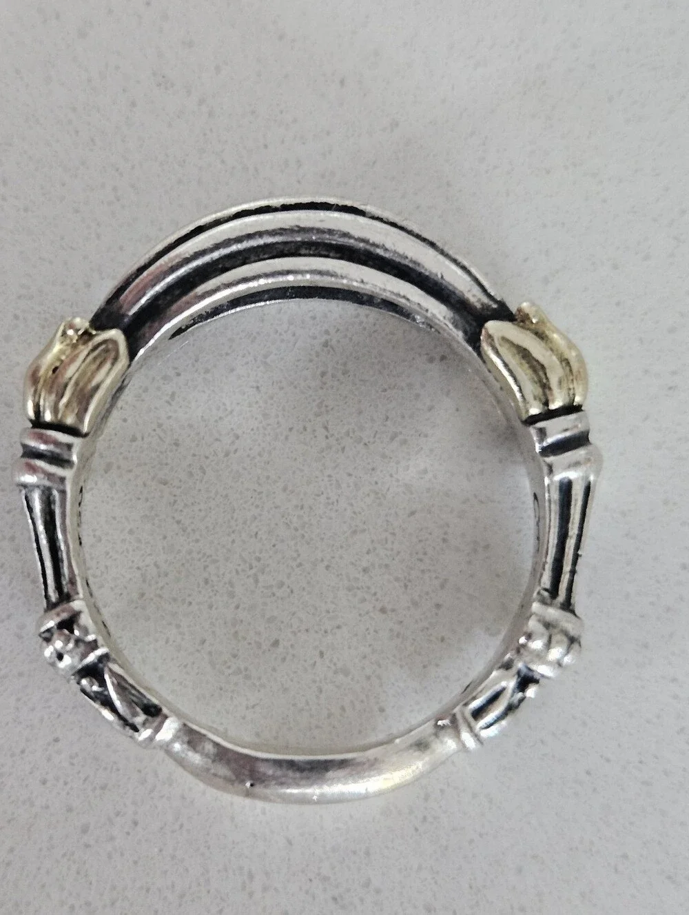 Vintage Lagos Caviar Two-Tone Sterling Silver Solid 18k Gold Ring Size 10.75